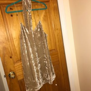 Velvet tan slip dress with neck tie